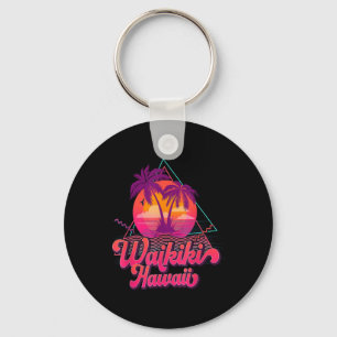 Waikiki Beach Vacation Hawaii Surf Sunset Surfer R Keychain