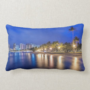 Waikiki City at Dawn Lumbar Pillow