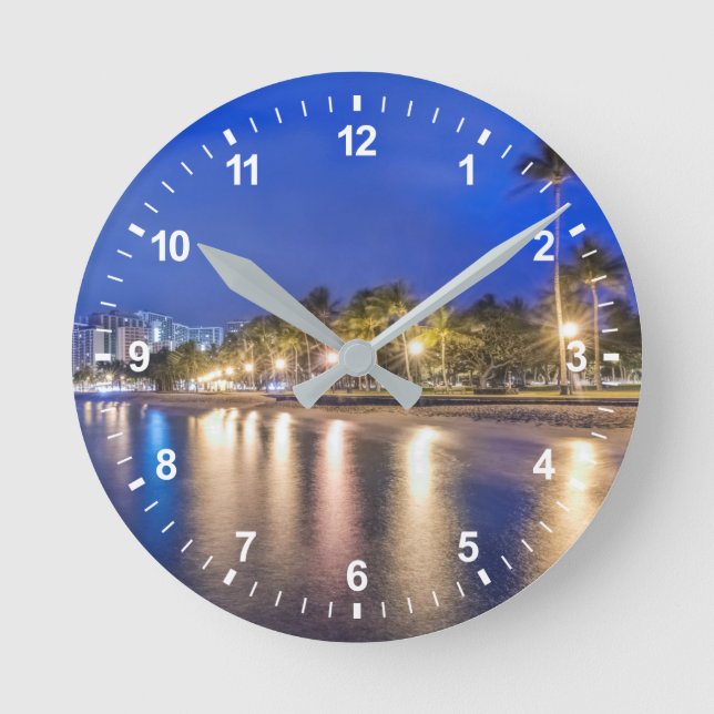 Waikiki City at Dawn Round Clock (Front)