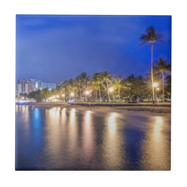 Waikiki City at Dawn Tile (Front)