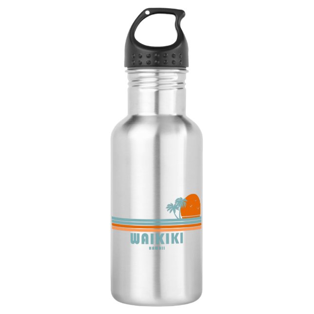 Waikiki Hawaii Sun Palm Trees 532 Ml Water Bottle (Front)