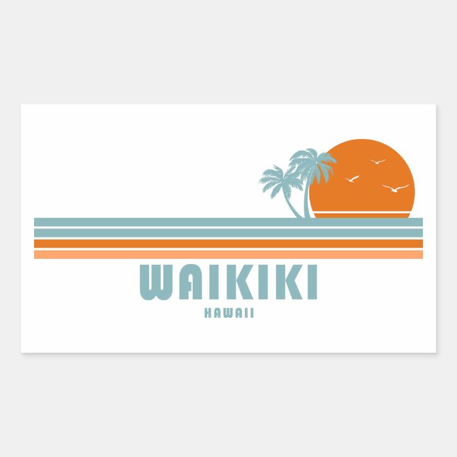 Waikiki Hawaii Sun Palm Trees Sticker (Front)