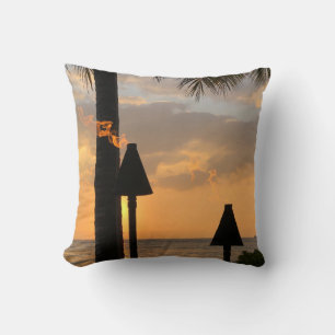 Waikiki Tiki Torches Throw Pillow