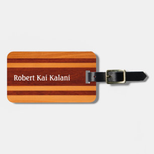 Waikokos Hawaiian Faux Wood Surfboard Monogram Luggage Tag