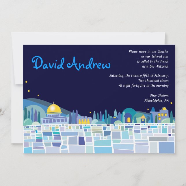 Wailing Wall Israel Bar Bat Mitzvah Invitation (Front)