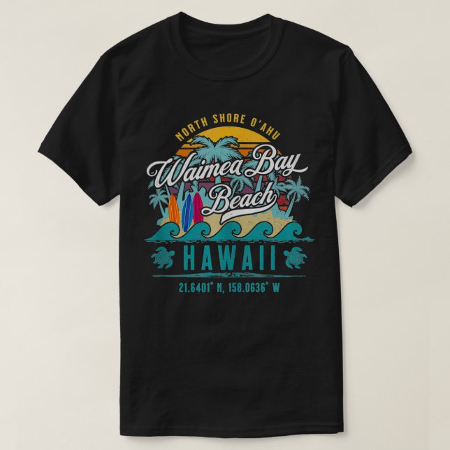 Waimea Bay Beach North Shore Oahu Hawaii Retro Sun T-Shirt (Design Front)