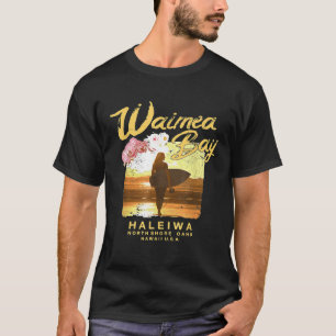 Waimea Bay Hawaii Surfboard Girl Hawaiian Surfer T-Shirt