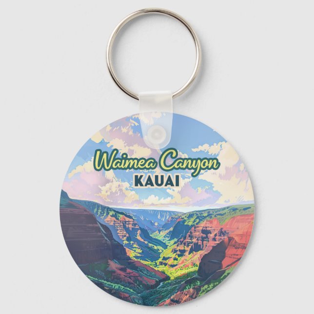 Waimea Canyon Kauai Hawaii Landscape Retro Keychain (Front)