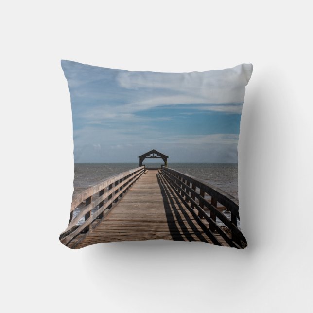 Waimea Pier - Kauai, Hawaii Throw Pillow (Front)
