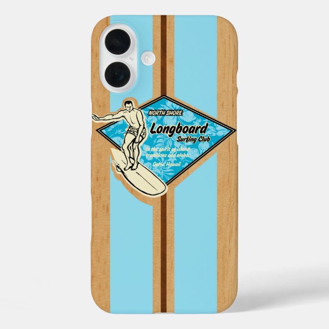Waimea Surfboard Hawaiian Faux Wood Aqua Case-Mate iPhone Case (Back)
