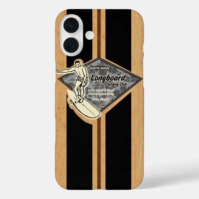 Waimea Surfboard Hawaiian Faux Wood Black Case-Mate iPhone Case (Back)