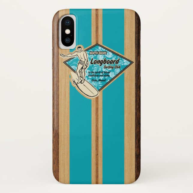 Waimea Surfboard Hawaiian Faux Wood Case-Mate iPhone Case (Back)