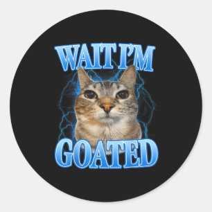 Wait goated cat silly funny cat meme men women kid classic round sticker
