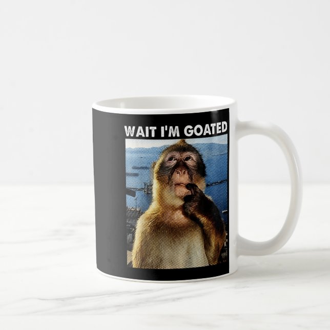 Wait I'm Goated Funny Thinking Monkey Meme Brainro Coffee Mug (Right)
