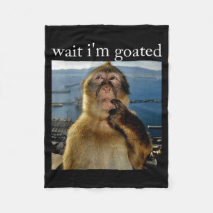 Wait I'm Goated Funny Thinking Monkey Meme Brainro Fleece Blanket