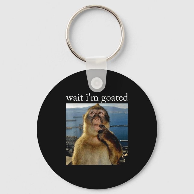 Wait I'm Goated Funny Thinking Monkey Meme Brainro Keychain (Front)