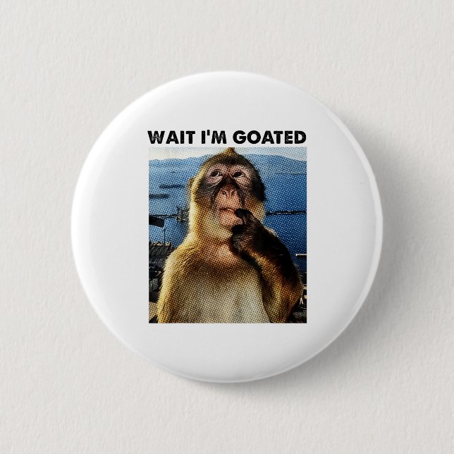 Wait I'm Goated Y2k Funny Thinking Monkey Meme Bra 2 Inch Round Button (Front)