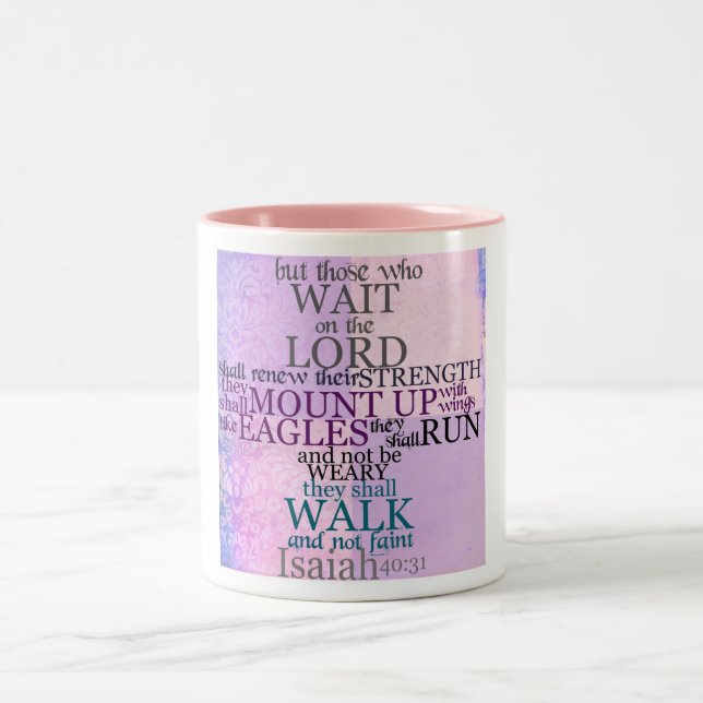 Wait on the Lord Scripture Isaiah 40:31 Two-Tone Coffee Mug (Center)