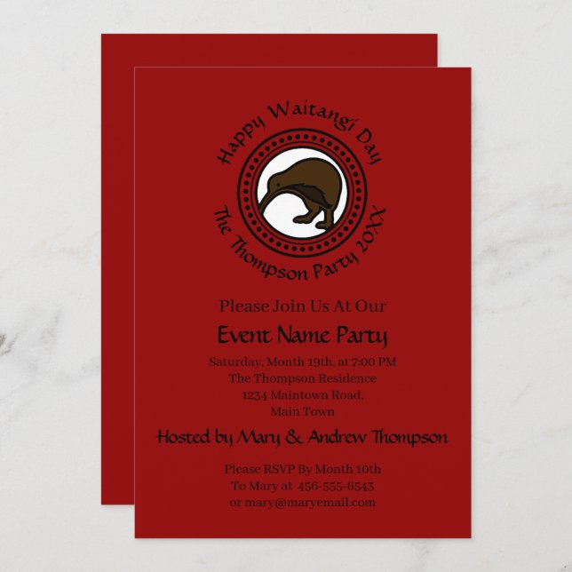 Waitangi Day Can Edit Text New Zealand Invitation (Front/Back)