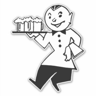 Waiter Serving Beer Retro Cartoon Man Alcohol art