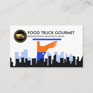 Waiter Serving Dish City Silhouette Caterer Business Card