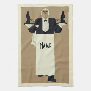 Waiter serving wine kitchen towel