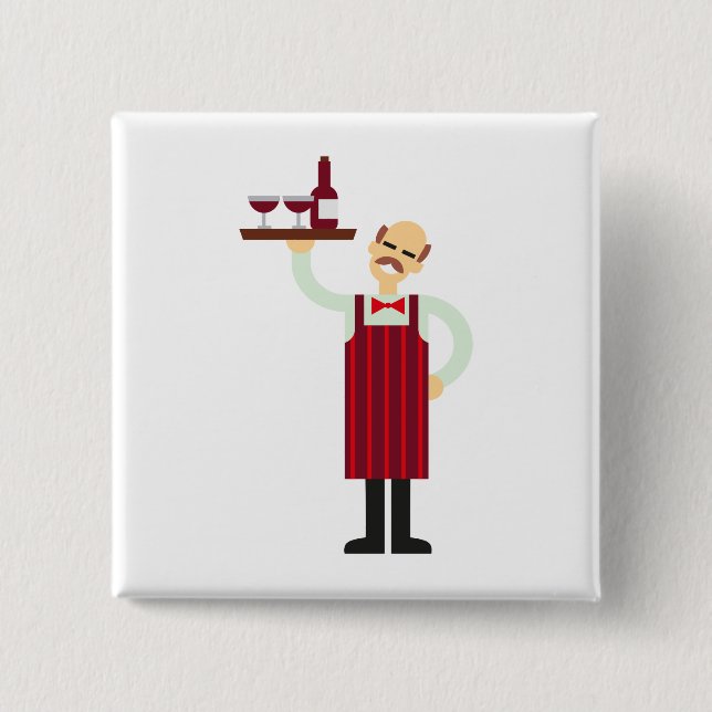 Waiter with wine 2 inch square button (Front)