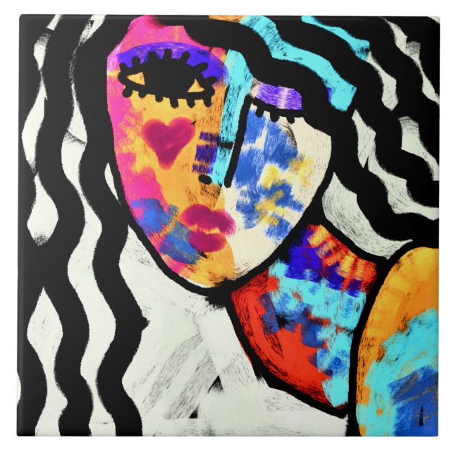 Waiting Abstract Digital Portrait of a Woman Tile (Front)