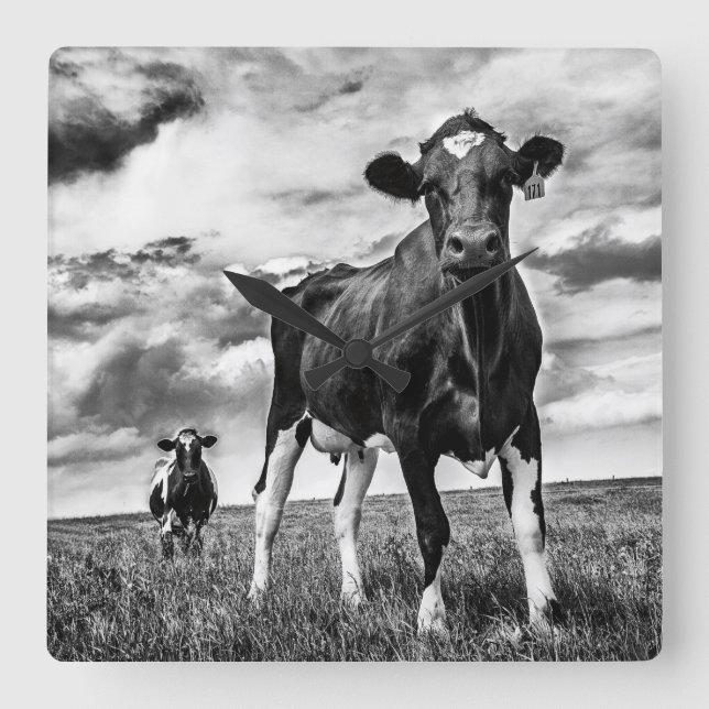 Waiting BW Crop Square Wall Clock (Front)