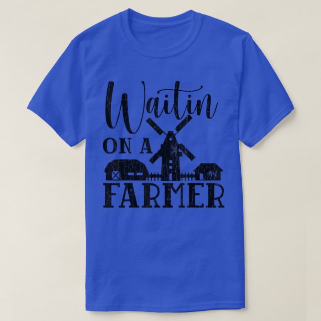 Waiting For A Farmer Funny Farming Tractor Animals T-Shirt (Design Front)