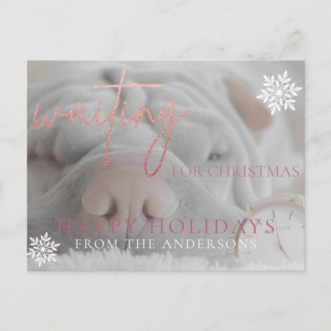 Waiting for Christmas Rose Gold Glitter Holiday (Front)