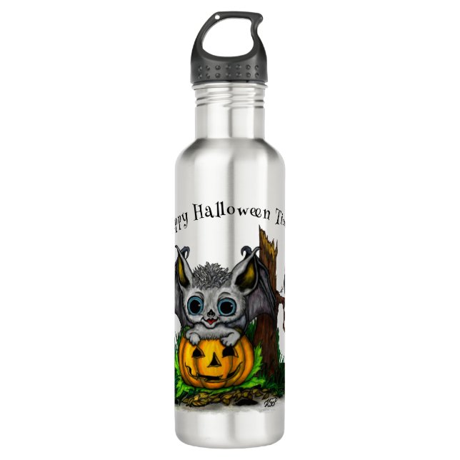 Waiting for Halloween , Cute Bat and Raven 710 Ml Water Bottle (Front)