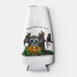 Waiting for Halloween , Cute Bat and Raven Bottle Cooler