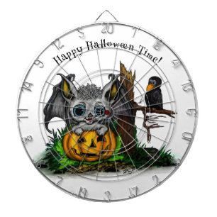Waiting for Halloween , Cute Bat and Raven Dartboard