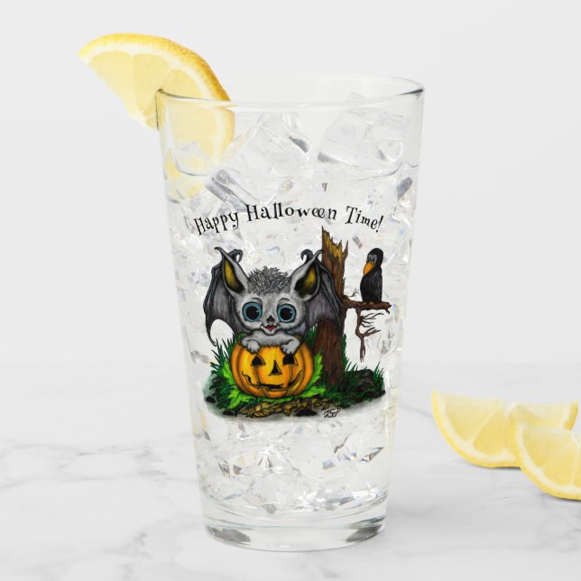 Waiting for Halloween , Cute Bat and Raven Glass (Front Ice)