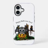 Waiting for Halloween , Cute Bat and Raven