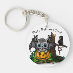 Waiting for Halloween , Cute Bat and Raven Keychain