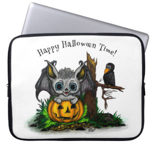 Waiting for Halloween , Cute Bat and Raven Laptop Sleeve