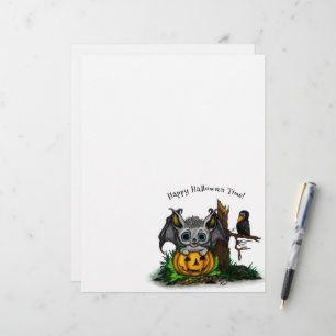 Waiting for Halloween , Cute Bat and Raven Letterhead