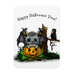 Waiting for Halloween , Cute Bat and Raven Magnet