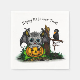 Waiting for Halloween , Cute Bat and Raven Napkin