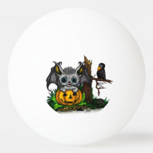 Waiting for Halloween , Cute Bat and Raven Ping Pong Ball