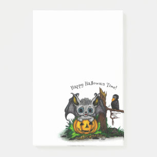 Waiting for Halloween , Cute Bat and Raven Post-it Notes