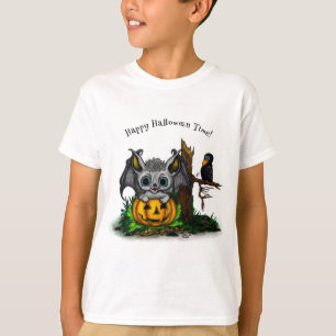 Waiting for Halloween , Cute Bat and Raven T-Shirt