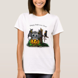 Waiting for Halloween , Cute Bat and Raven T-Shirt