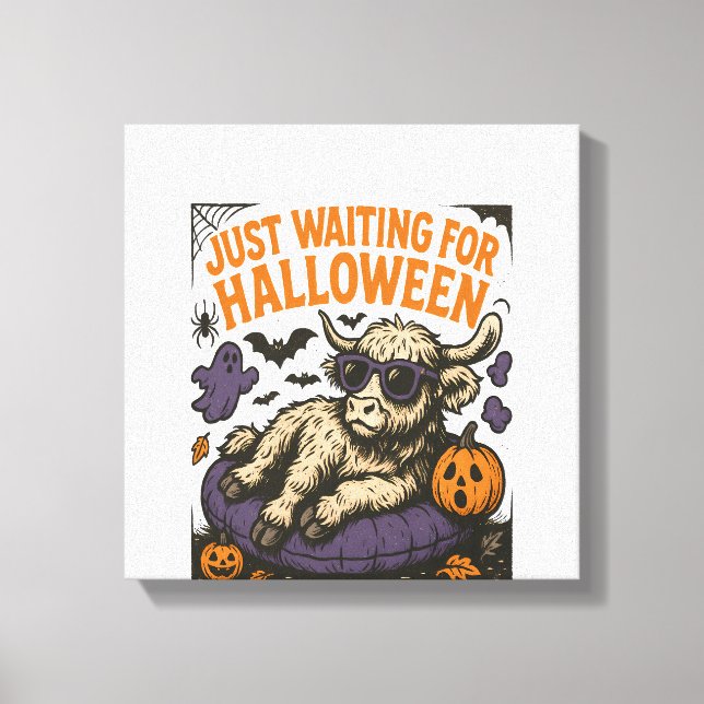 Waiting For Halloween Highland Cow Canvas Print (Front)
