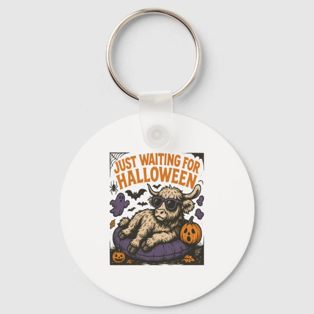 Waiting For Halloween Highland Cow Keychain (Front)