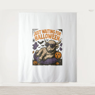 Waiting For Halloween Highland Cow Tapestry