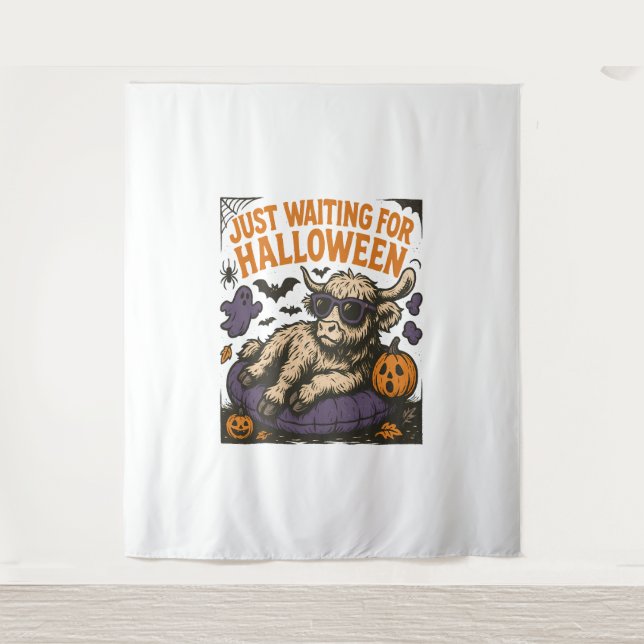 Waiting For Halloween Highland Cow Tapestry (Front)