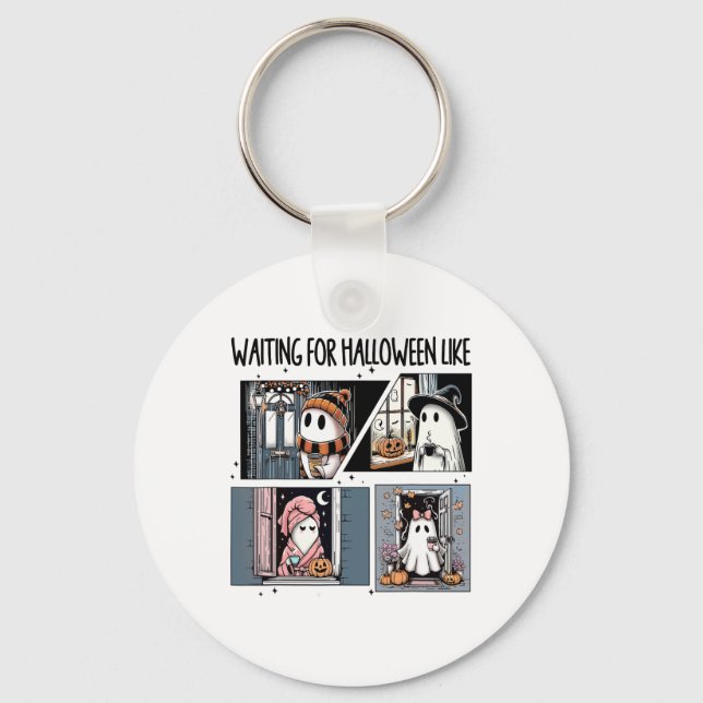 Waiting For Halloween Like Cute Ghost Coffee Horro Keychain (Front)